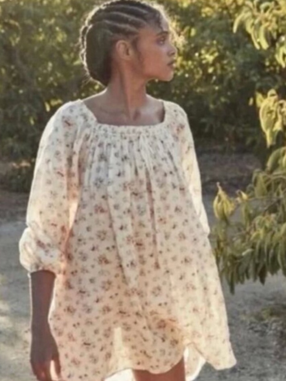 🌸DÔEN ANTHEA🌸 Cream Floral Smock Dress! EUC! Size XS!